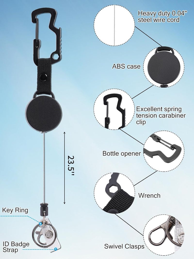Coinarin ID Badge Holder Retractable Clip, Heavy Duty Carabiner Badge Reels Retractable Lanyard Keychain with Tactical Work Cards Holder, Key Ring and Lobster Claw Clasp - Image 2