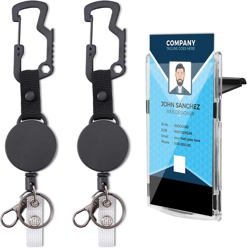 Coinarin ID Badge Holder Retractable Clip, Heavy Duty Carabiner Badge Reels Retractable Lanyard Keychain with Tactical Work Cards Holder, Key Ring and Lobster Claw Clasp - Image 1