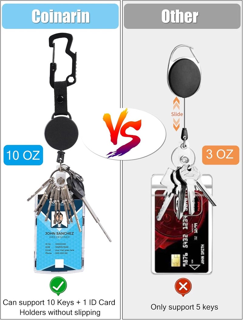 Coinarin ID Badge Holder Retractable Clip, Heavy Duty Carabiner Badge Reels Retractable Lanyard Keychain with Tactical Work Cards Holder, Key Ring and Lobster Claw Clasp - Image 3