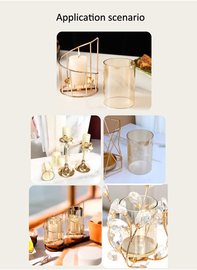 XIANGYU - 2-Piece Champagne Amber Colored Glass Cylinder Tube Sleeve Chimney Candle Cover Bottomless with Both End Open for Wedding Decoration - Image 1