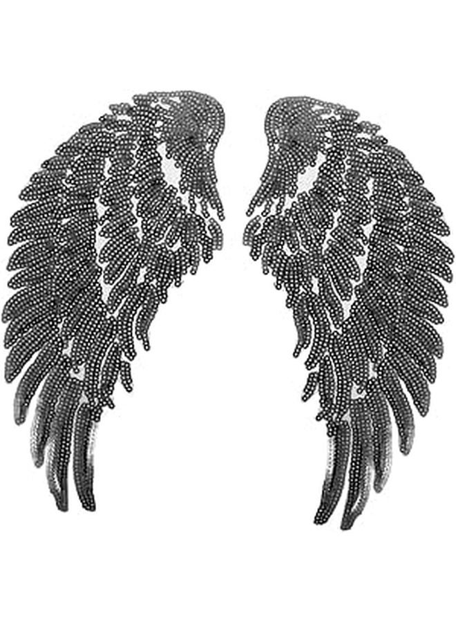 Black Sequin Angel Wings Patch DIY Embroidered Applique for Jackets Backpacks Costume Sewing - Image 1