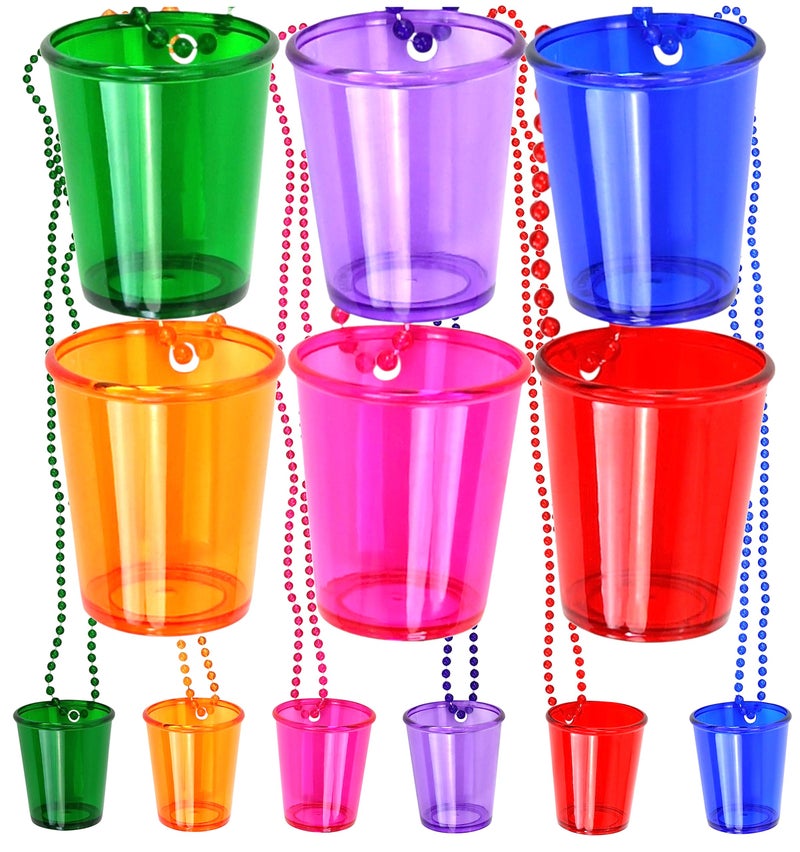 Iconikal Iconikal 12Pack Shot Glasses on Beaded Necklace Assorted Colors Durable Plastic 2 oz Shot Glasses Tailgating  More