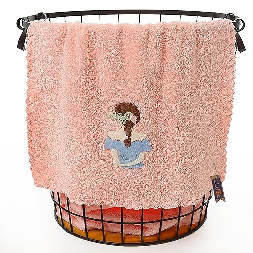 CLUZE Microfiber Wash Towels Quick Absorbent Soft Coral Fleece Kids Handkerchief- Face Towel for Girls Cute Doll Embroidered Hanky, Baby Shower Gift (35x75 cm) (Pink) - Image 4
