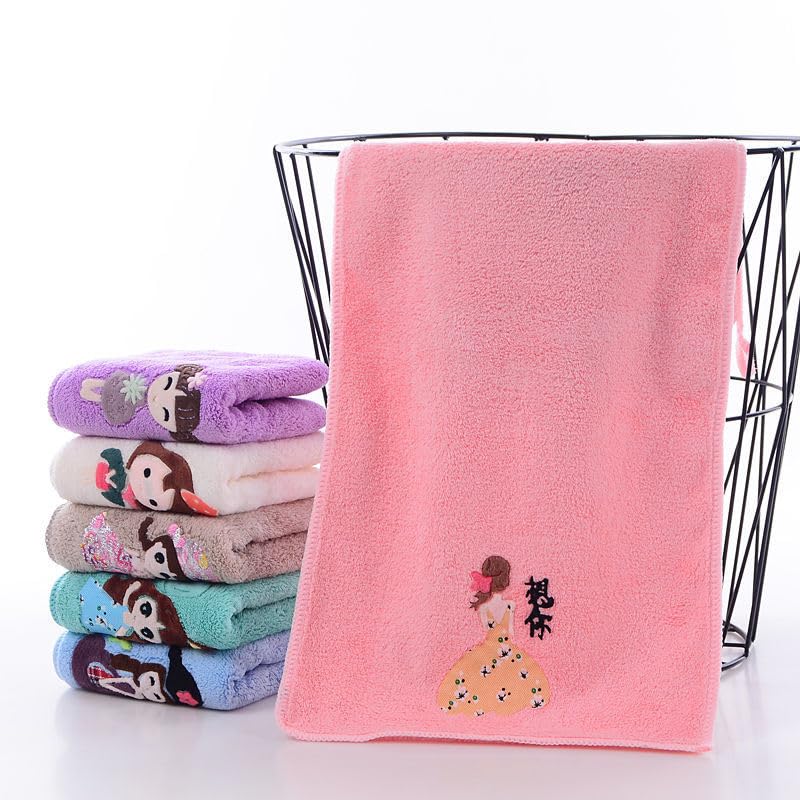 CLUZE Microfiber Wash Towels Quick Absorbent Soft Coral Fleece Kids Handkerchief- Face Towel for Girls Cute Doll Embroidered Hanky, Baby Shower Gift (35x75 cm) (Pink) - Image 3