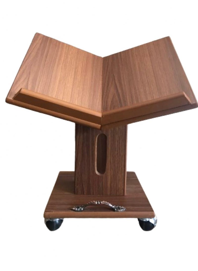 فيرونا حامل مصحف القران الكريم  خشبي متحرك مزود بعجلات لون بني مع حامل منديل - Image 1