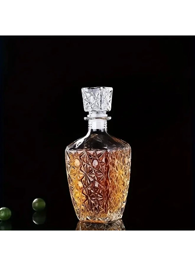 قارورة زجاجية فاخرة بنقوش كريستالية لتخزين وتقديم المشروبات – تصميم أنيق بغطاء محكم – مثالية للهدايا ولتزيين المائدة والمنزل (500 مل) - Image 1