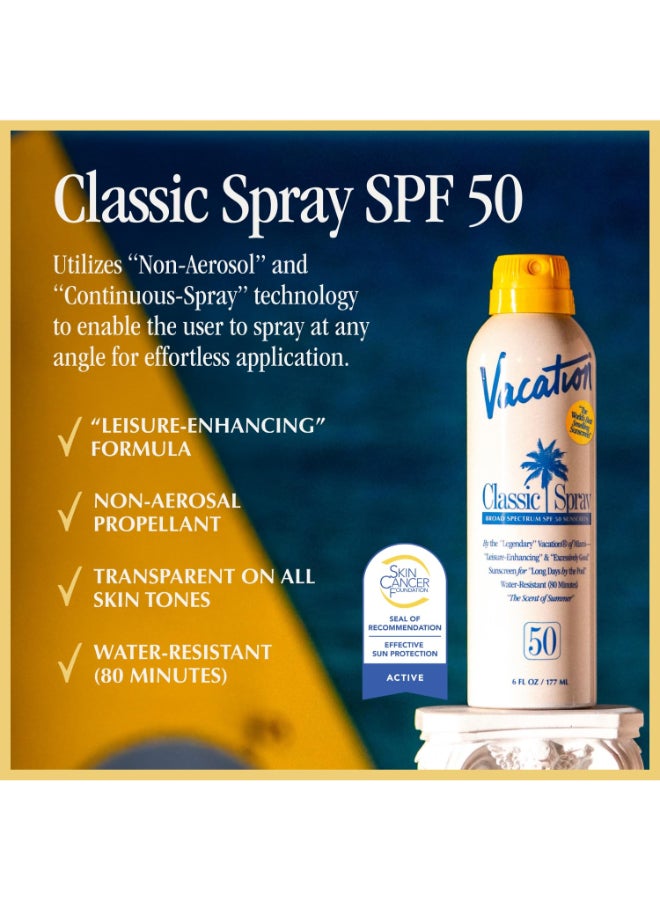 VACATION بخاخ واقي شمس كلاسيكي من فاكشن SPF 50 مقاوم للماء خفيف الوزن شفاف على جميع ألوان البشرة مختبر من قبل أطباء الجلدية نباتي 6 أونصات سائلة عبوة قيمة من 3 - Image 4