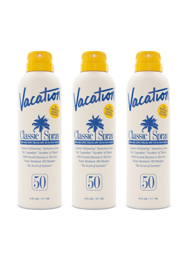 VACATION بخاخ واقي شمس كلاسيكي من فاكشن SPF 50 مقاوم للماء خفيف الوزن شفاف على جميع ألوان البشرة مختبر من قبل أطباء الجلدية نباتي 6 أونصات سائلة عبوة قيمة من 3 - Image 2