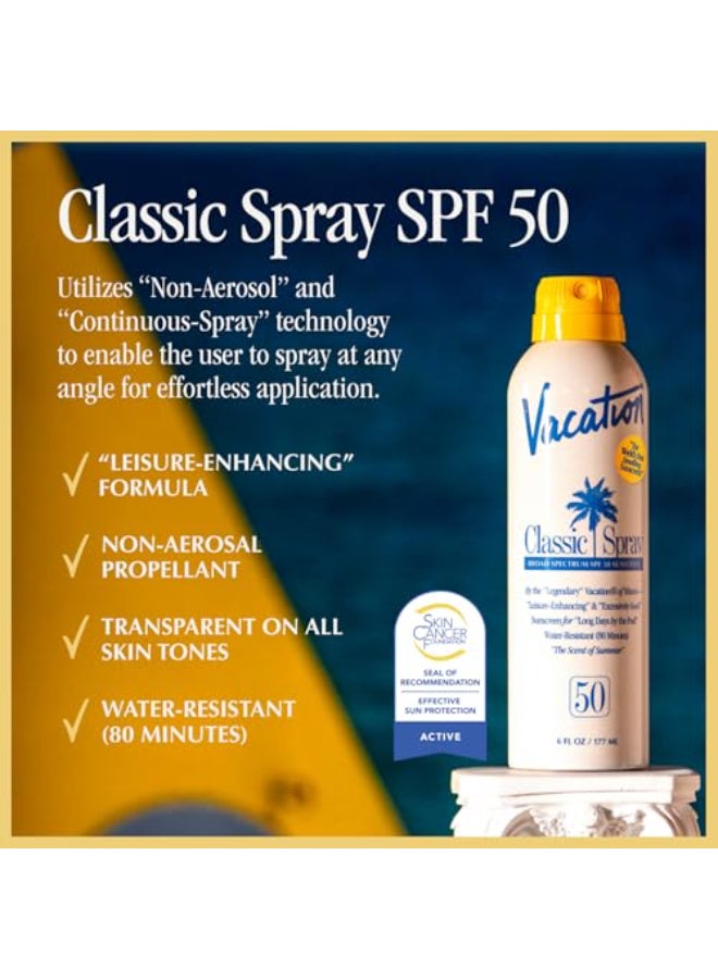 VACATION بخاخ واقي شمس كلاسيكي من فاكشن SPF 50 مقاوم للماء خفيف الوزن شفاف على جميع ألوان البشرة مختبر من قبل أطباء الجلدية نباتي 6 أونصات سائلة عبوة قيمة من 3 - Image 3