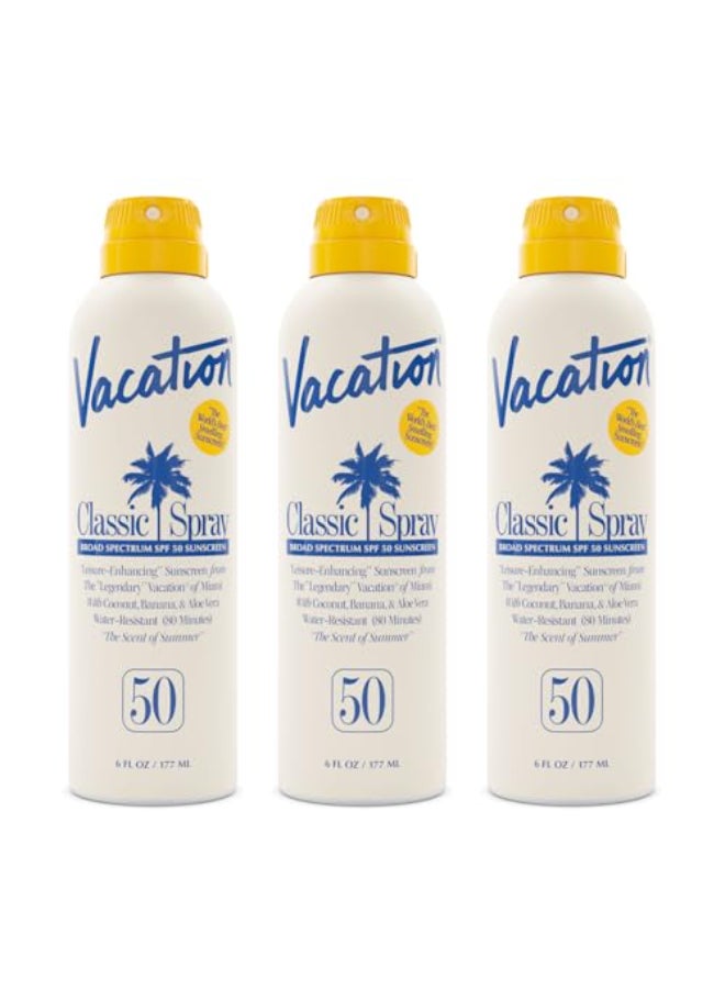 VACATION بخاخ واقي شمس كلاسيكي من فاكشن SPF 50 مقاوم للماء خفيف الوزن شفاف على جميع ألوان البشرة مختبر من قبل أطباء الجلدية نباتي 6 أونصات سائلة عبوة قيمة من 3 - Image 1