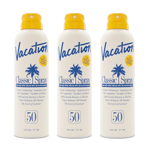 VACATION بخاخ واقي شمس كلاسيكي من فاكشن SPF 50 مقاوم للماء خفيف الوزن شفاف على جميع ألوان البشرة مختبر من قبل أطباء الجلدية نباتي 6 أونصات سائلة عبوة قيمة من 3 - Image 1