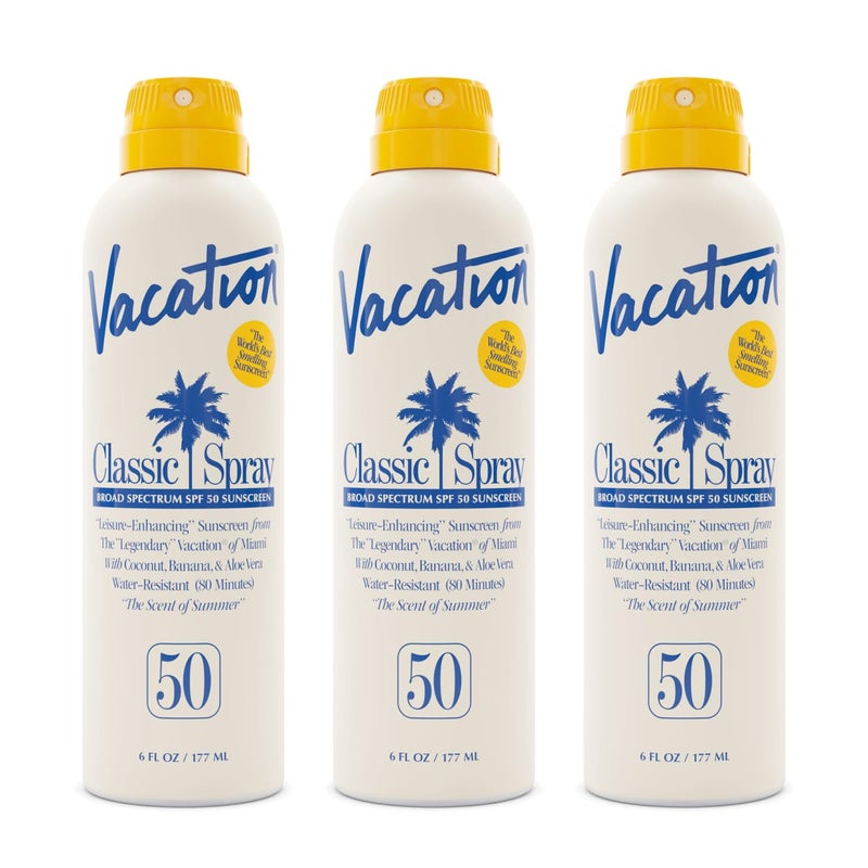 VACATION بخاخ واقي شمس كلاسيكي من فاكشن SPF 50 مقاوم للماء خفيف الوزن شفاف على جميع ألوان البشرة مختبر من قبل أطباء الجلدية نباتي 6 أونصات سائلة عبوة قيمة من 3 - Image 3
