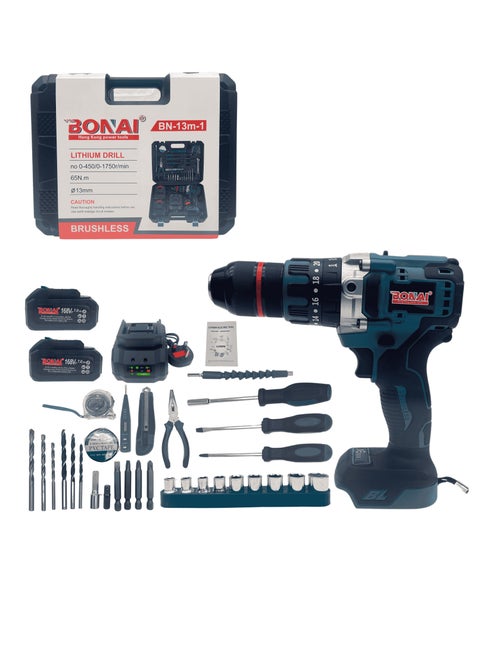 168VF Lithium Electric Drill 13mm- Powerful 65Nm, with Attachments, LED Light, Variable Speed