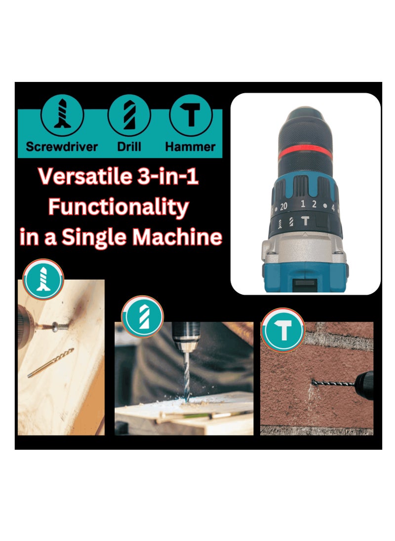 168VF Lithium Electric Drill 13mm- Powerful 65Nm, with Attachments, LED Light, Variable Speed