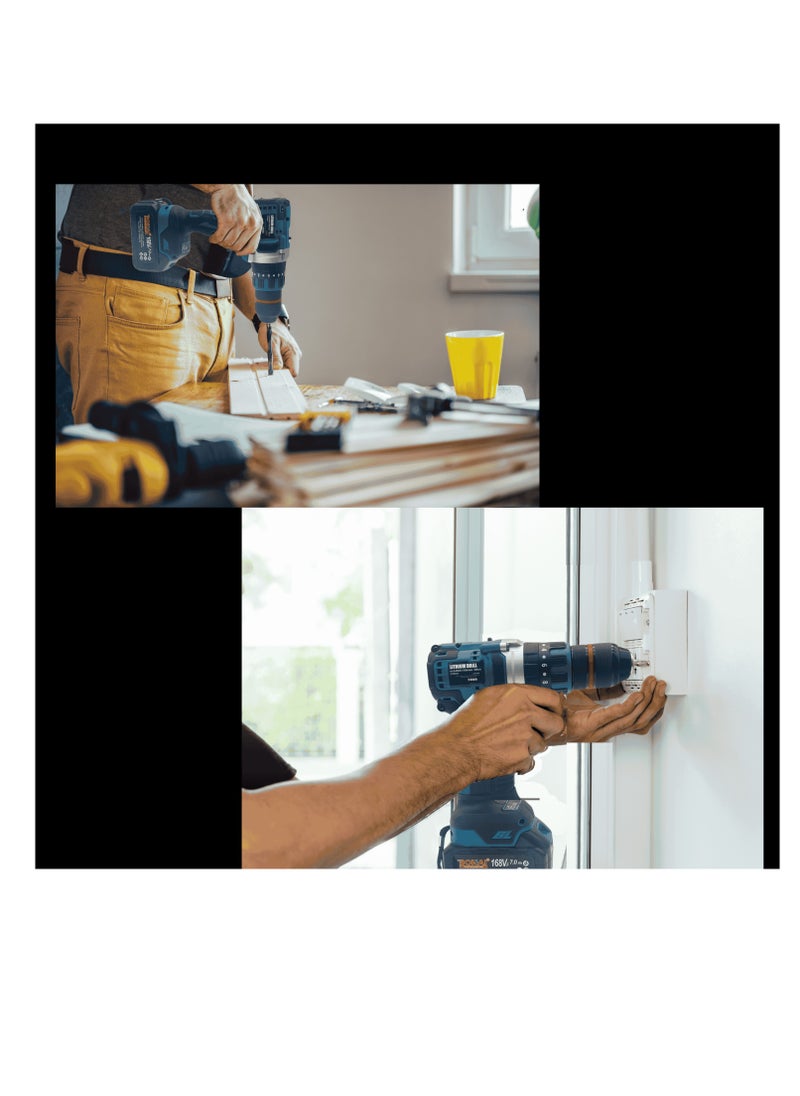 168VF Lithium Electric Drill 13mm- Powerful 65Nm, with Attachments, LED Light, Variable Speed
