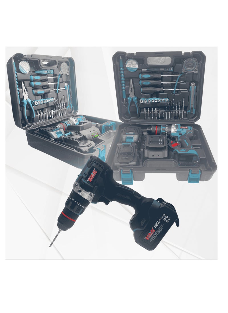 168VF Lithium Electric Drill 13mm- Powerful 65Nm, with Attachments, LED Light, Variable Speed