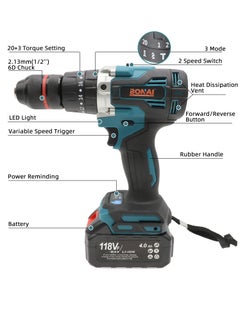 Bonai 118VF Lithium Electric Drill - Powerful 80-150Nm, 1/2" Chuck, 25 Attachments, LED Light, Variable Speed - pzsku/Z68BE362240D85FF69B7AZ/45/_/1700491269/3b830ace-fb8b-47e4-bf08-1069f0eae08d