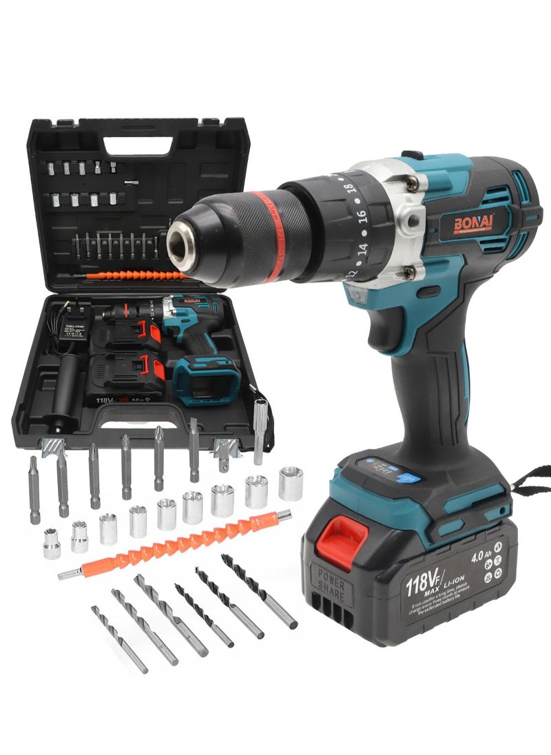 BONAI - Bonai 118VF Lithium Electric Drill - Powerful 80-150Nm, 1/2" Chuck, 25 Attachments, LED Light, Variable Speed - Image 1
