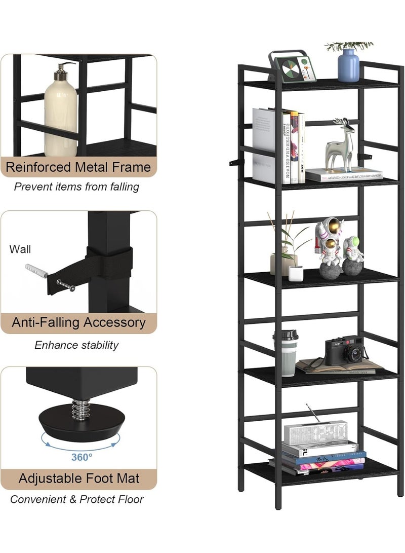 Wonder Store 52.76" Tall 5-Tier Bookshelf, Industrial Freestanding Bookcase with Metal Frame, Large Storage Organizer for Living Room, Bedroom, Kitchen & Small Spaces – Modern Black - Image 3