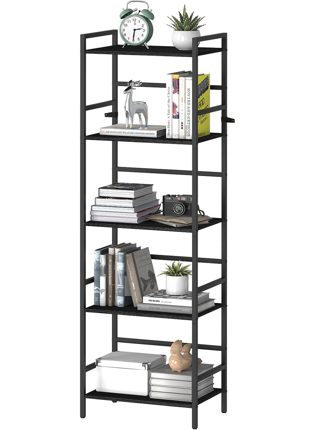 52.76" Tall 5-Tier Bookshelf, Industrial Freestanding Bookcase with Metal Frame, Large Storage Organizer for Living Room, Bedroom, Kitchen & Small Spaces – Modern Black
