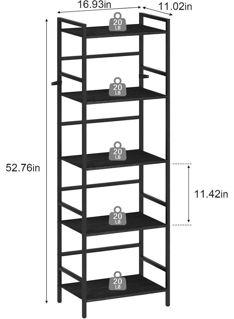 Wonder Store 52.76" Tall 5-Tier Bookshelf, Industrial Freestanding Bookcase with Metal Frame, Large Storage Organizer for Living Room, Bedroom, Kitchen & Small Spaces – Modern Black - Image 2