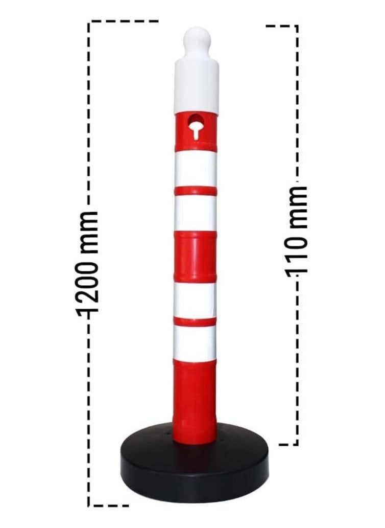 BERRY - Outdoor Warning Post 110x1200MM | Freestanding Plastic Reflective Channelizer Post with Sand-Filled Weighted Base | Multipurpose Red Traffic Delineator with Attachable Sign Board Socket - Image 1