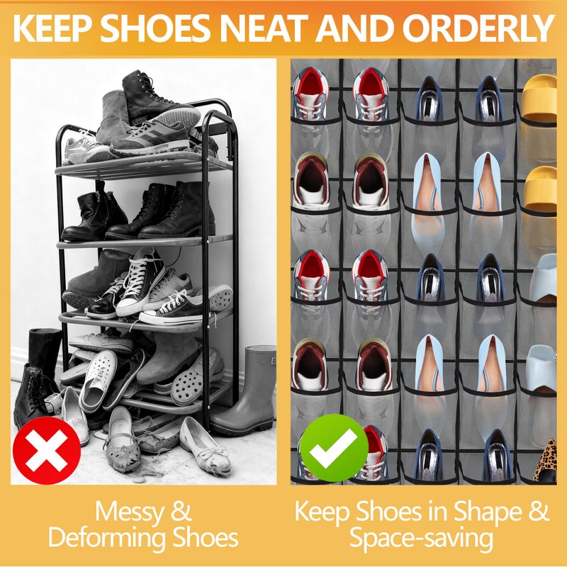 BiCINE Over the Door Shoe Organizer, 40 Large Mesh Pockets Hanging Shoe Rack Organizer for Closet Behind The Door Storage Holder for Entryway Bedroom Dorm Gray - Image 5
