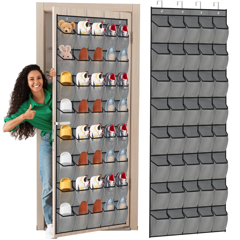 BiCINE Over the Door Shoe Organizer, 40 Large Mesh Pockets Hanging Shoe Rack Organizer for Closet Behind The Door Storage Holder for Entryway Bedroom Dorm Gray - Image 1