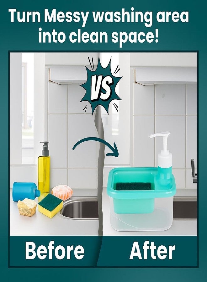 DOOMSDAY 2-in-1 Soap Dispenser with Sponge Holder | Press Type Liquid Dish Wash Pump | Large Capacity 1000ml | Kitchen Sink Organizer | Leakproof, Refillable & Easy Clean - Image 3