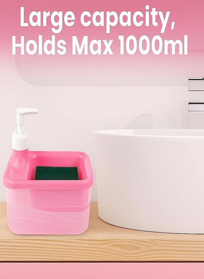 DOOMSDAY 2-in-1 Soap Dispenser with Sponge Holder | Press Type Liquid Dish Wash Pump | Large Capacity 1000ml | Kitchen Sink Organizer | Leakproof, Refillable & Easy Clean - Image 4