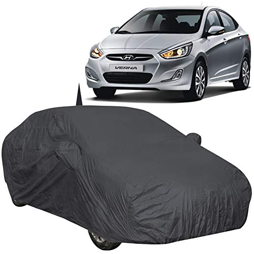 The Autostory 190 Taffeta Water Resistant Car Body Cover Compatible with Hyundai Verna Fludic (2011 to 2016) with Mirror & Antenna Pockets (Grey/Navy Blue) - Image 1