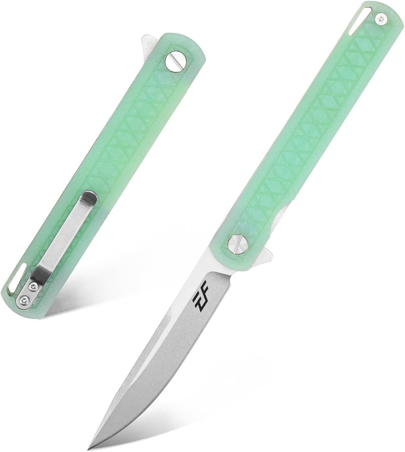 Eafengrow EF16 Folding Knife Flipper Ball Bearing Point D2 Blade G10 Handle with Pocket Clip Everday Carry Pocket Knife Liner Lock Camping Tactical Outdoor Multitool (Jade) - Image 1