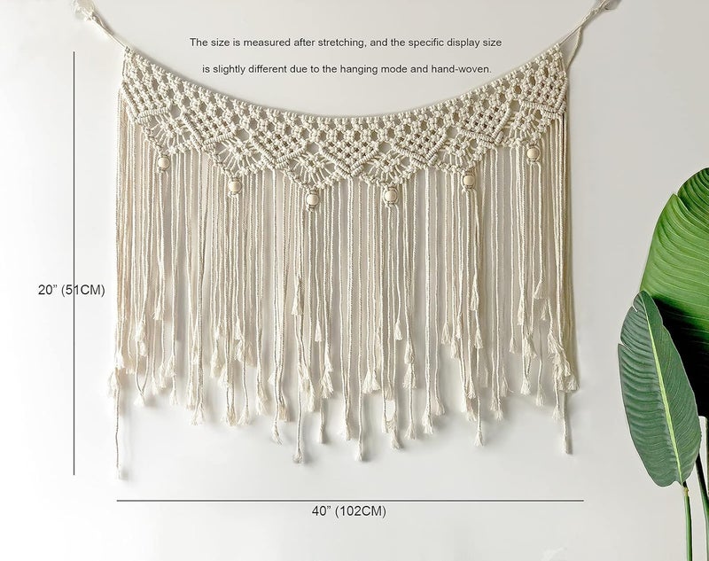 Moylor مويلور بوهو ماكرامي معلقة حائط منسوجة يدويًا خلفية ماكرامي لديكور الحائط لمنزل ريفي حديث، غرفة نوم، حضانة، زفاف، حفلة (40 × 20 بوصة) - Image 2