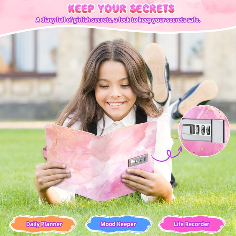 Beadsky Diary with Lock for Girls and Women, Refillable Secret Journal with Lock, Back to School Supplies for Teen Girls, Password Locked Diary Notebook, Aesthetic Journal Kit with Pen, Cute Stuff Christmas Gifts, Pink - Image 3