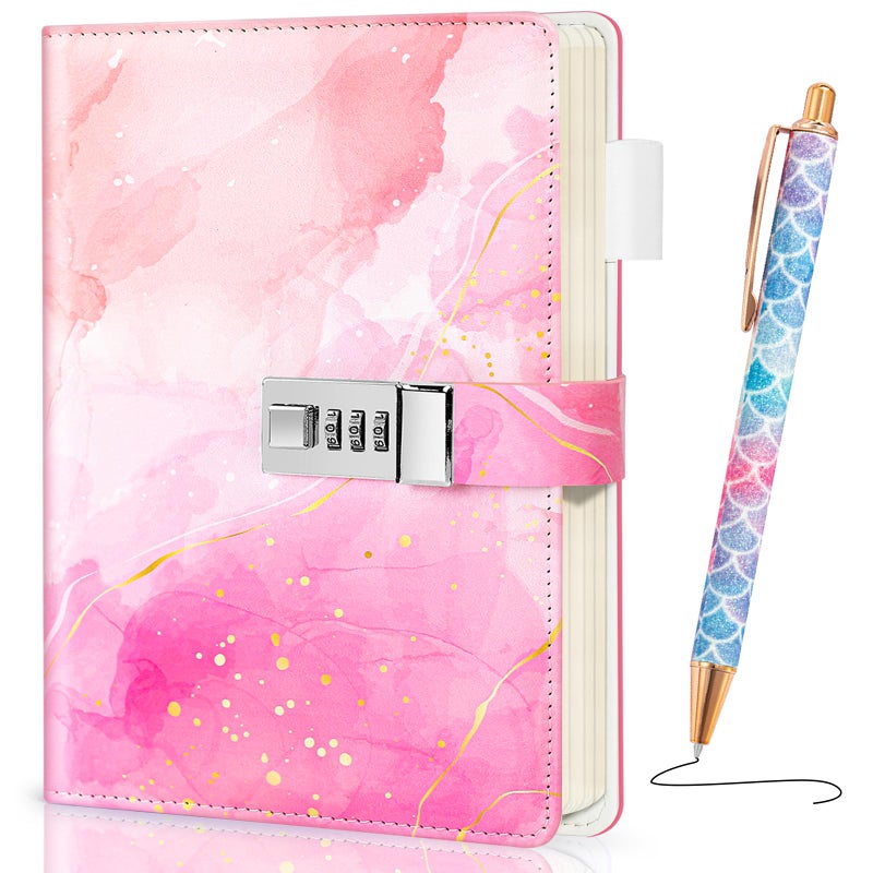 Beadsky Diary with Lock for Girls and Women, Refillable Secret Journal with Lock, Back to School Supplies for Teen Girls, Password Locked Diary Notebook, Aesthetic Journal Kit with Pen, Cute Stuff Christmas Gifts, Pink - Image 1