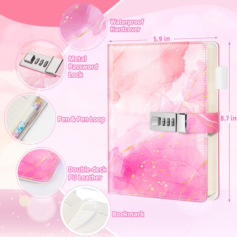 Beadsky Diary with Lock for Girls and Women, Refillable Secret Journal with Lock, Back to School Supplies for Teen Girls, Password Locked Diary Notebook, Aesthetic Journal Kit with Pen, Cute Stuff Christmas Gifts, Pink - Image 2