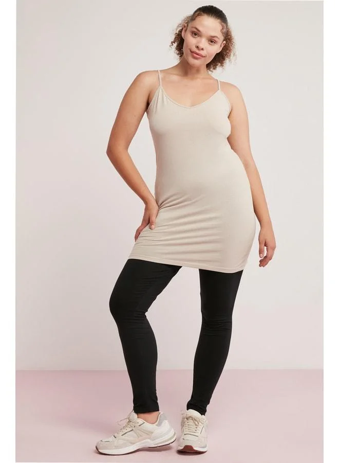 Ethiquet Sabına Women's Cotton Long Body, Fully-Fitting, Strappy Sleeveless Beige Plus-Size.