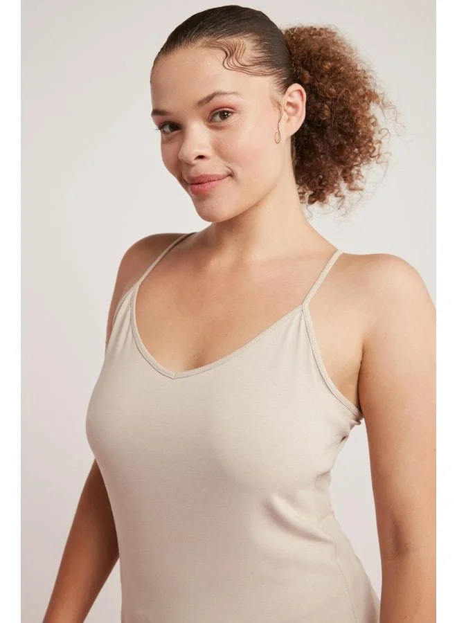Ethiquet Sabına Women's Cotton Long Body, Fully-Fitting, Strappy Sleeveless Beige Plus-Size.