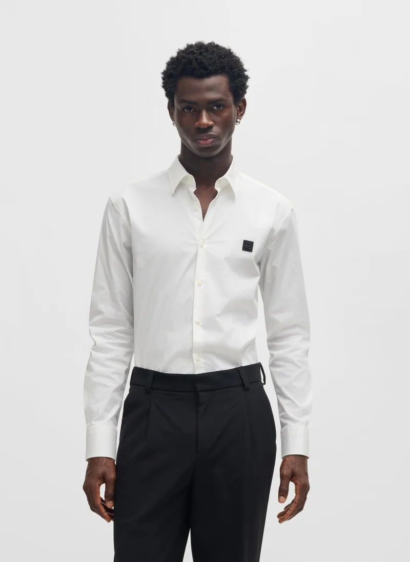 HUGO Slim-fit shirt in stretch cotton with stacked logo