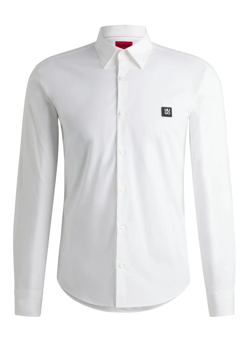 HUGO Slim-fit shirt in stretch cotton with stacked logo