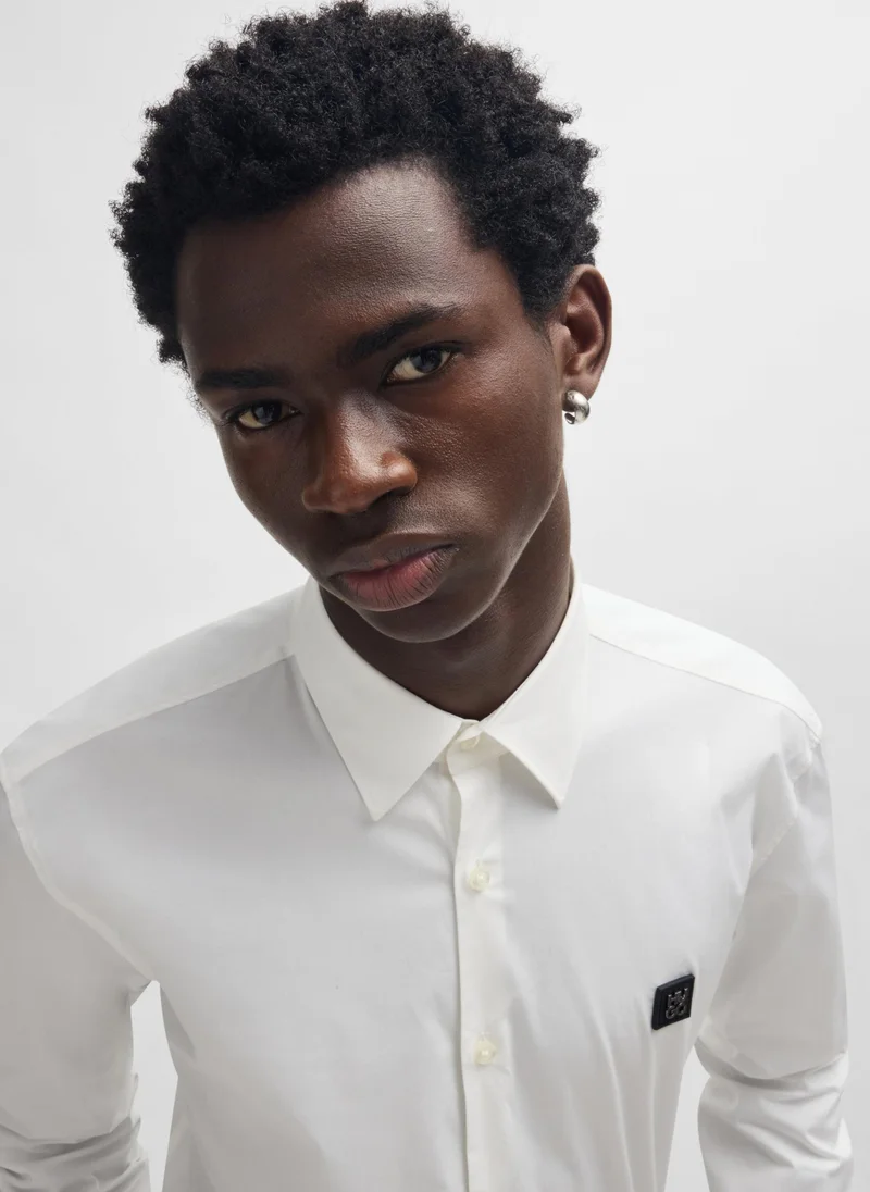 HUGO Slim-fit shirt in stretch cotton with stacked logo