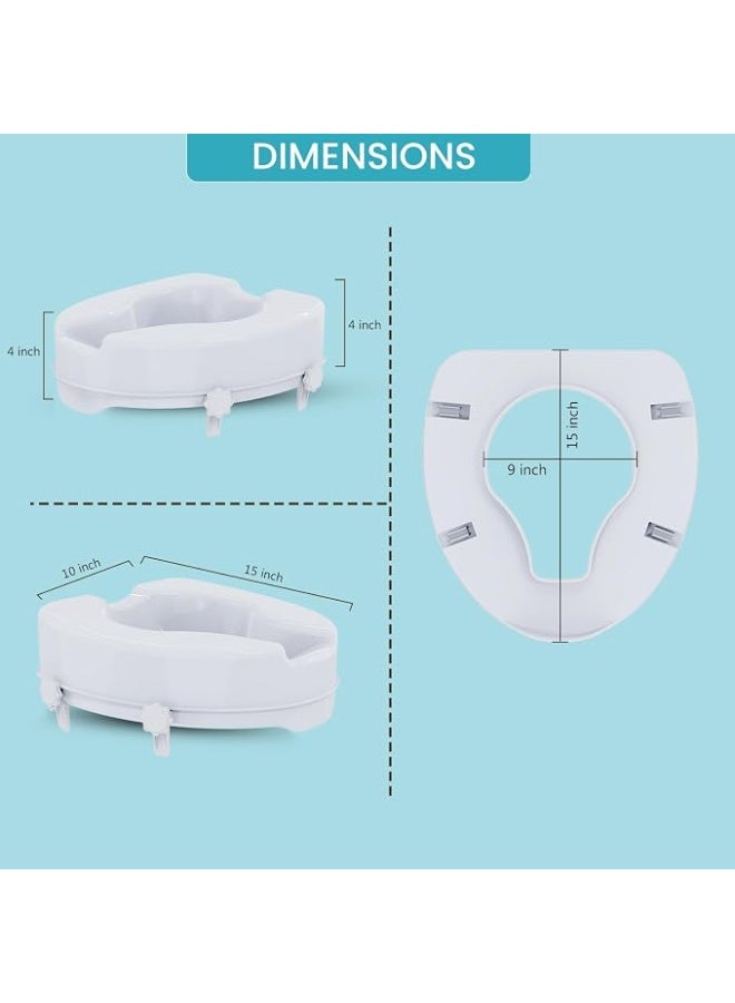 Toilet Seat Raiser with Extra Wide Opening, 4 Inch Elevated Toilet Seat with Safe Lock System, 180 kg Capacity, Commode Riser for Seniors & Adults - Image 2