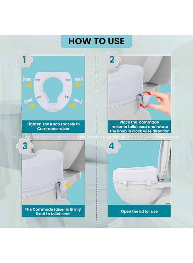 Toilet Seat Raiser with Extra Wide Opening, 4 Inch Elevated Toilet Seat with Safe Lock System, 180 kg Capacity, Commode Riser for Seniors & Adults - Image 3
