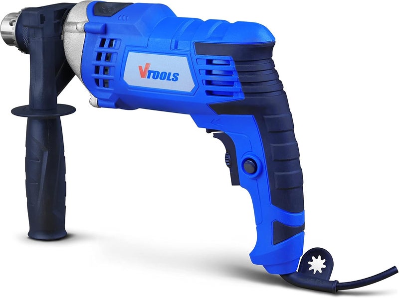 VTOOLS High Quality 1050 Watt Impact Drill With Multi-Function (Hammer And Drill), Metal Body, 360°Rotating Side Handle, Guide Ruler, And Variable Speed, Blue, Vt1207 - Image 4