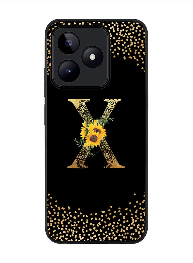 Stylizedd Rugged Black edge case for Realme C51 / Realme Note 50 4G,Custom Monogram Initial Letter Floral Pattern Alphabet - X (Black) - Image 1