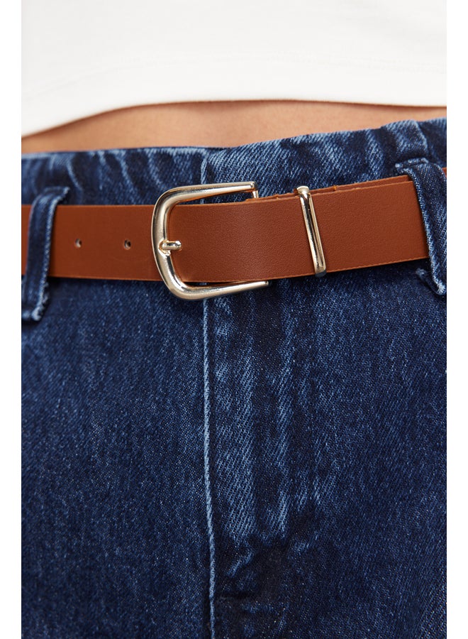 trendyol Dark Blue Belted High Waist Culotte Jeans TWOSS24JE00303  - Image 5