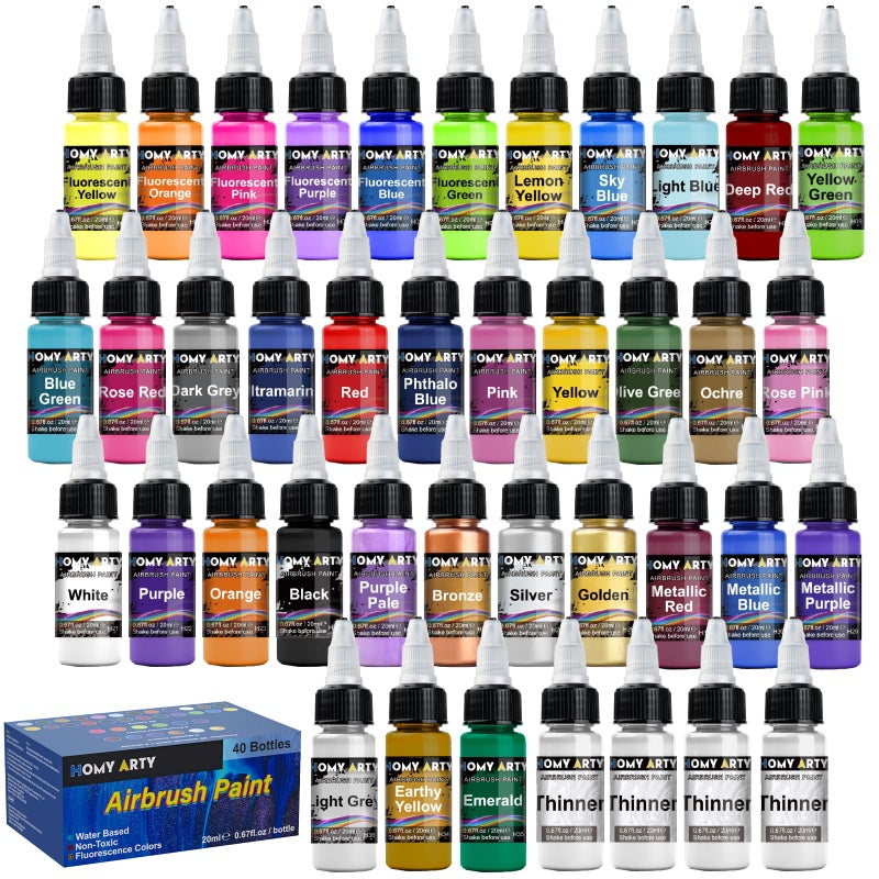 HOMY ARTY Airbrush Paint - 36 Colors with 4 Thinner, Ready to Spray Airbrush Paint Set, Water-Based Acrylic Air brush Paints for Metal, Plastic Models, Canvas, Wood - 40 Bottles - Image 1