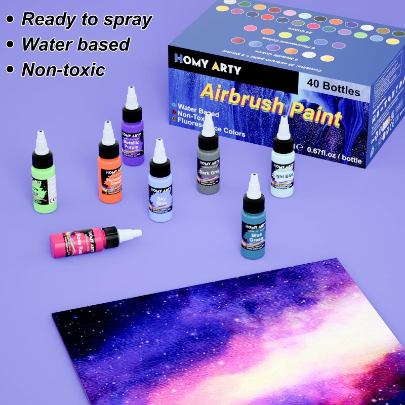 HOMY ARTY Airbrush Paint - 36 Colors with 4 Thinner, Ready to Spray Airbrush Paint Set, Water-Based Acrylic Air brush Paints for Metal, Plastic Models, Canvas, Wood - 40 Bottles - Image 5