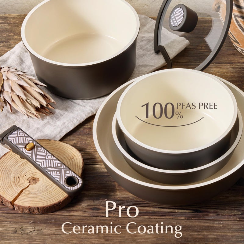 CAROTE 21-Piece Ceramic Cookware Set, Nonstick Pots and Pans Set with Detachable Handle, Non-Toxic Kitchen Cooking Set, Induction Compatible, Dishwasher & Oven Safe, Charcoal - Image 5