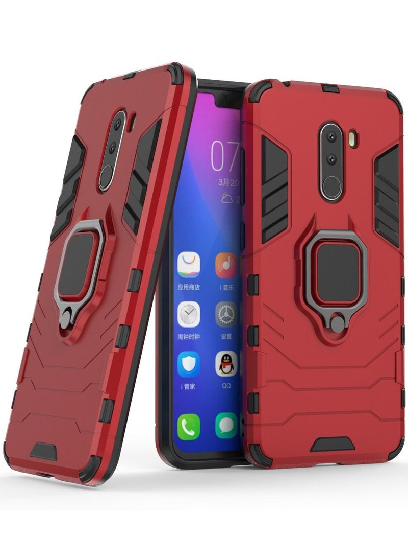 جولدن ماسك - جولدن ماسك شاومى بوكو فون اف 1 (Xiaomi Poco phone F1) جراب حماية مضاد للصدمات مع حلقة معدنية - (احمر) - Image 1